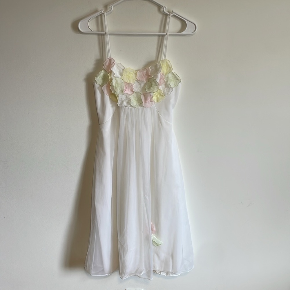 Warner’s Chemise Nightie SM White Romantic Appliqué VTG Slip Floral Chiffon - Picture 13 of 15